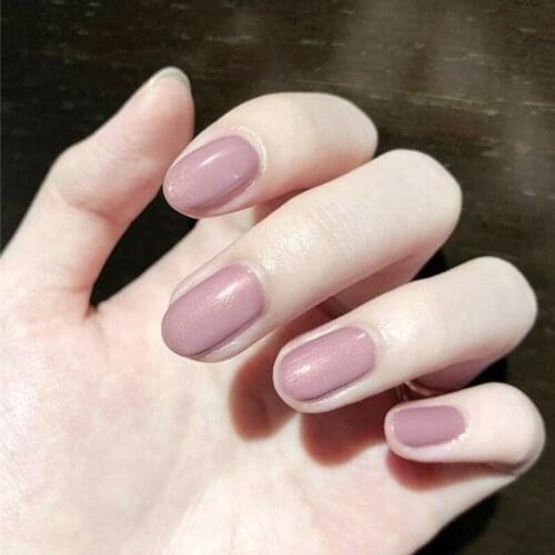 New round pearly-lustre pink pure color false nails 24pcs french Bride cute fake nails lady full nail tips middle-long size