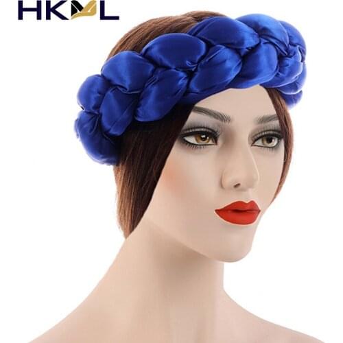 New Satin Twist Braids Hair Tie Pretty Blue Color Braids Headbands For Women Elastic Hair bands Ladies Turban Bandage Headwear