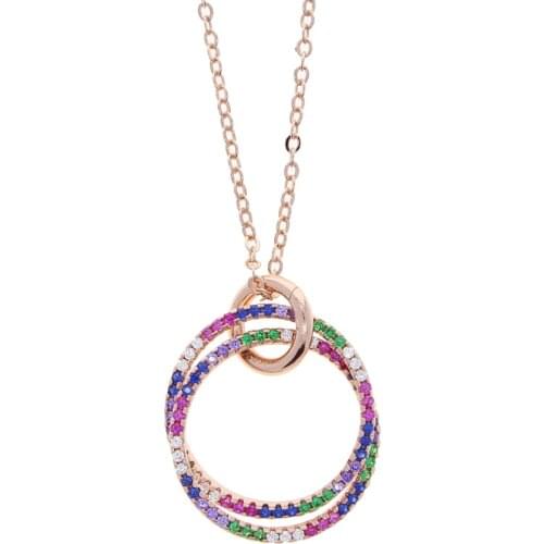 New Rose Gold Color Floating Circle Pendent Necklace Micro Pave Rainbow Colorful CZ Chain Choker jewelry For Women Jewelry