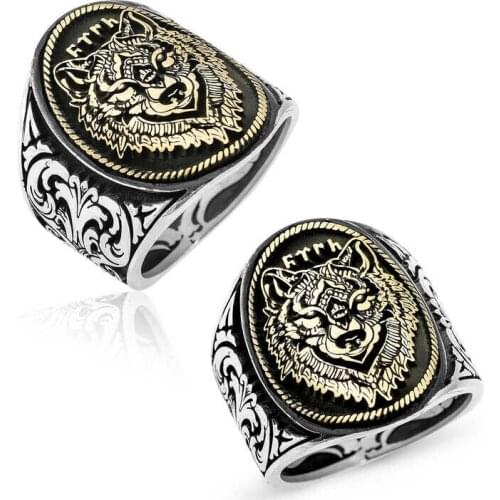 Original silver , Gokturkce Turk Writed Wolf Head Male To Male ,Ring, Good Quality and Affordable without stones, rings Types