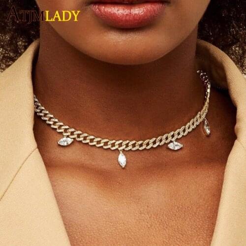 Minimal evil eye cz northstar starbrust cz charm iced out bling cubic zirconia Miami cuban link chain choker necklace for women