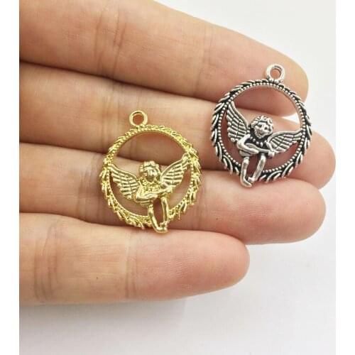 Eruifa 20pcs 20mm Pretty Angel Zinc Alloy necklace,earring bracelet jewelry DIY handmade old and Rhodium silver