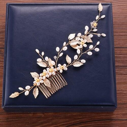 Floral Pearl Hair Comb Hairband For women Bride Hair Accessories Gold Leaf Pearl Wedding Headband Hair Comb Women Headpiece