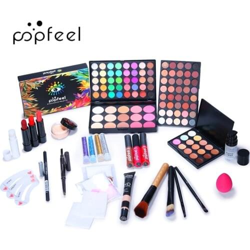 POPFEEL Makeup Set Eye shadow Palette Concealer Lipstick Primer Lasting Rich Color Cosmetics Makeup Tools Gift For Women TSLM1