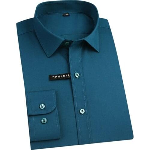 Plus size 5xl solid Elastic stretch bamboo fiber soft comfortable long sleeve easy care formal mens dress shirts male tops