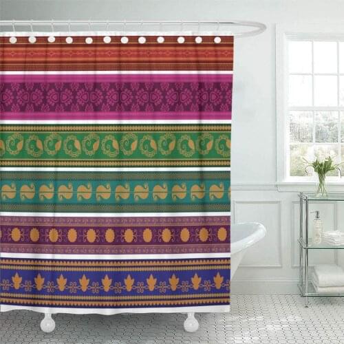 72 x 78 inches India Henna Border Inspired Colourful Very Elaborate and Easily Saree Sari Bird Set with Hooks Shower Curtains