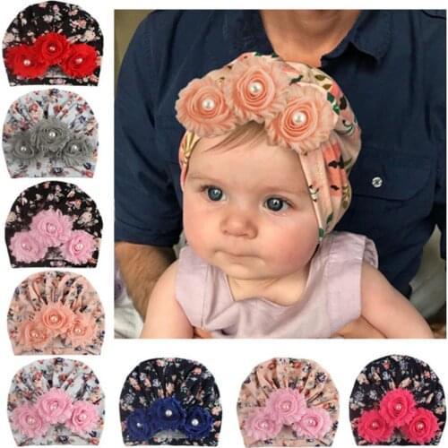 Baby Hats Infant Floral Printed Caps for Newborn Beanie Turban Hats Toddler Caps Cute Girls Boys Hats for Baby Photography Props