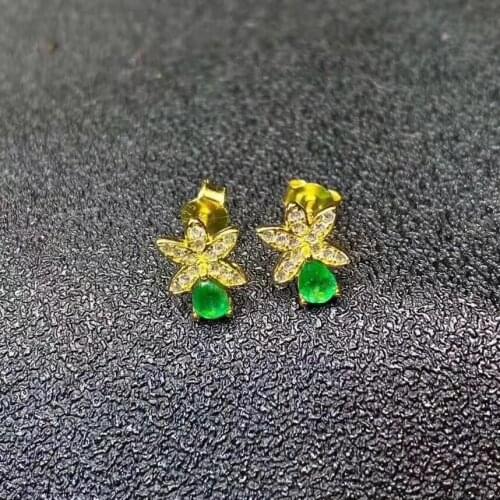 Natural and Real Emerald Earring 925 Sterling Silver Fashion Earring For Women Female Engagement Jewelry