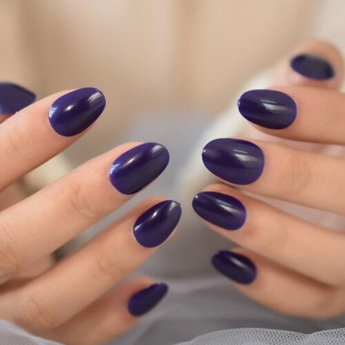Deep Purple Press On Medium Nail Adult Artificial Fake Nails Almond Shape Fake Nail Glossy Surface