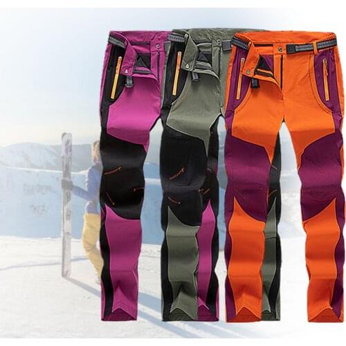 Warm Plush Women Pants Zipper Pockets Outdoor Quick Dry Color Block Cargo Pants Women Fishing Camping Hiking Skiing Trousers
