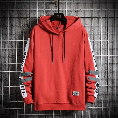 Men Hooded Sweatshirt Reflective Stripe Hoodie Men Autumn and Spring Sweatshirt Fashion Pullovers Hip Hop Long Sleeve Shirt Cool