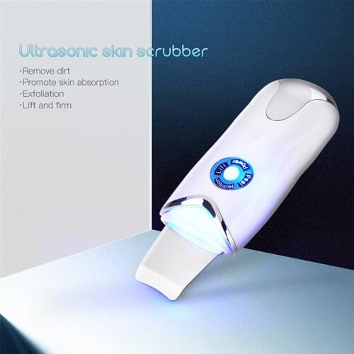 USB Ultrasonic Skin Scrubber Blue Light Photon Rejuvenation Facial Cleaning Machine EMS Face Lifting Pore Cleaner Massager