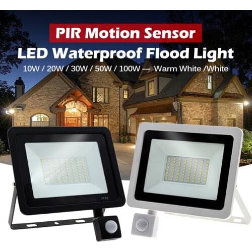 Waterproof LED Outdoor Lighting Street Light 10W-100W Floodlight 220V with PIR Motion Sensor Outdoor Spotlight for Garden Street
