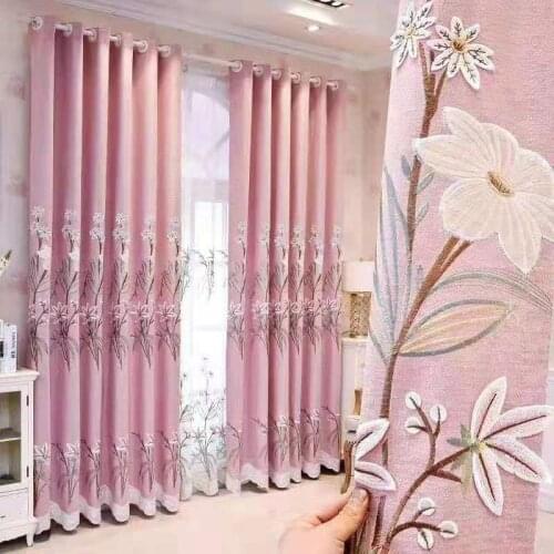 Pastoral Style Curtain European Style Small Fresh Colorful Velvet Flower Printing Embroidered Curtains for Living Room Bedroom