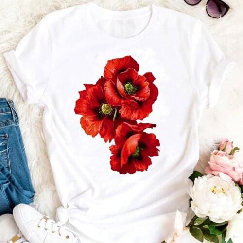 Women Summer Flower Printing Cute New 2021 Trend Cartoon 2021 Tshirts Fashion Clothes Stylish T Top Lady Print Tee T-Shirt