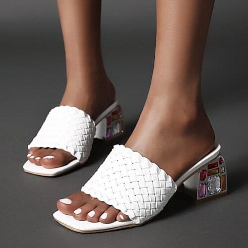 AIWEIYi Summer Woman Slippers Slides Open Toe Rhinestone High Heels Shoes Sandals Female Leisure Beach Flip Flops Size 34-48