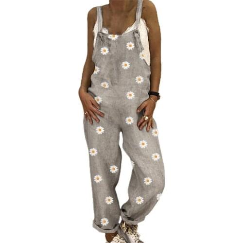 2021 Women Jumpsuit Chrysanthemum Print Shoulder Strap Women Loose Sleeveless Backless Romper Loose Sleeveless Backless Romper