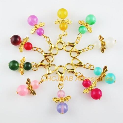 10 New Angel 14x21mm Charms Mixed Jelly Glass Gold Color Retro With Lobster Claw Clasps