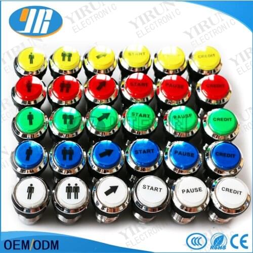 2pcs CHROME Plated illuminated 12v LED Arcade Start LOGO Push Button with microswitch