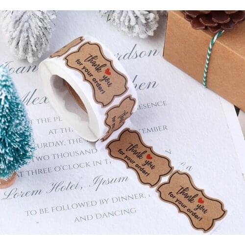 250pcs/roll Handmade Stickers "Thank You For Your Order" Stickers Kraft Paper Labels Food Stickers 3*5cm