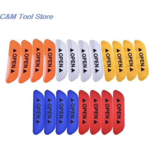 4Pcs/Set Car Door Stickers Car OPEN Reflective Tape Warning Mark Reflective Open Notice Bicycle Accessories Exterior
