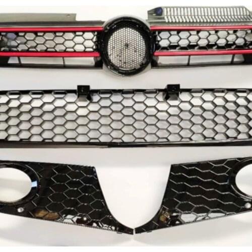4Pcs/Set Front Grille Bumper Honeycomb Gloss Black + Fog Light Grill Cover For VW Golf 6 MK6 VI 2009-2012