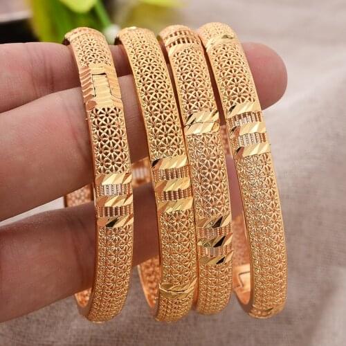 4pcs/lot CAN OPEN / Wholesale Gold Color Dubai Bangles for Women African Bracelets Jewelry Middle East Gifts