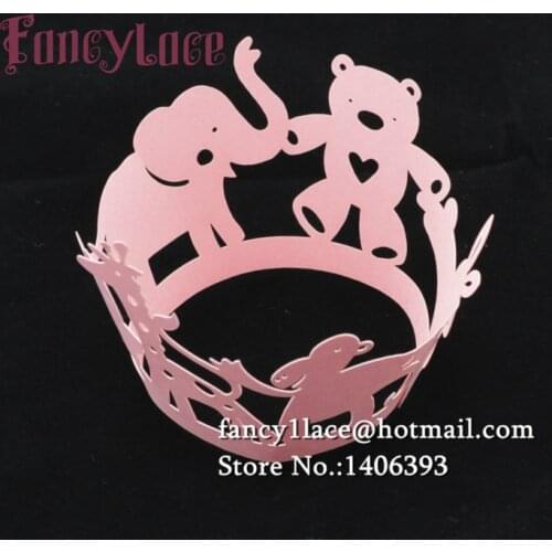 60Pcs Rabbit Bear Elephant Hollow Out Cake Paper Wrap Cupcake Wrapper Birthday XMAS Decoration Baby Shower Decor Free Shipping