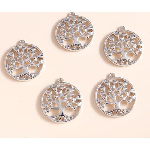 5pcs 24*27mm Hollow Circle Life Tree Charms Fit Necklaces Pendants Earrings Antique Silver Color DIY Jewelry Accessories Making