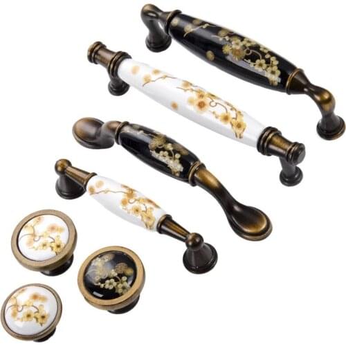96mm Bronze Kitchen cabinet handle Ceramic drawer pull knob Antique brass dresser pulls Cupboard wardrobe furniture door handles