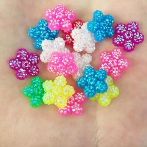 Glitter AB Resin Mix Kawaii Mini Flower Flat back Rhinestone 60 Pcs Scrapbook DIY Crystal Decor Figurine Craft