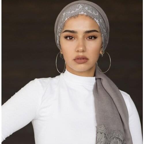 Rhinestone Hijab Scarf for Women Muslim Headscarf Female Turban scarfs Lace Head Wraps Islamic Shawls Foulard Femme