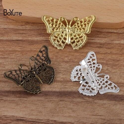 BoYuTe Custom (200 Pieces/Lot) 25*40MM Filigree Butterfly Brooch Base Factory Supply Handmade Diy Jewelry Accessories