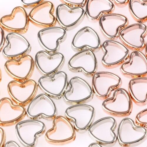 50Pcs Gold Silver Color CCB Plastic Heart Beads Big Hole Spacer Beads For Jewelry Making Handmade Diy Necklace Bracelet