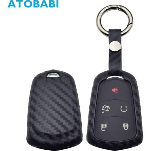 Silicone Car Key Case Carbon Fiber Style Remote Control Fob Cover For Cadillac Escalade CT6 ATS XT5 XTS ATS-L CTS 2015 2016 2017