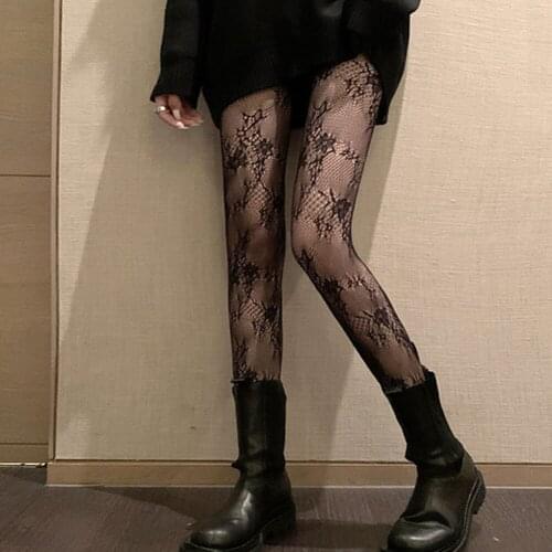 Gothic Floral Fishnet Lace Tights Bramble Rose Patterned Hollow Out Pantyhose Stockings Vintage Ladies Hosiery