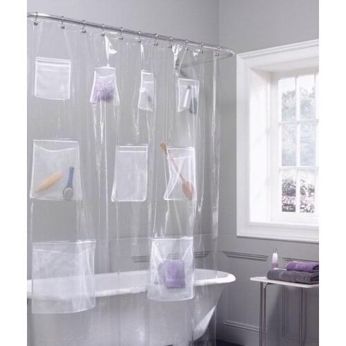 Innovative Transparent Shower Curtain With Pockets Waterproof PEVA Bathroom Curtains Multi-functions Put Toiletries Home Decor