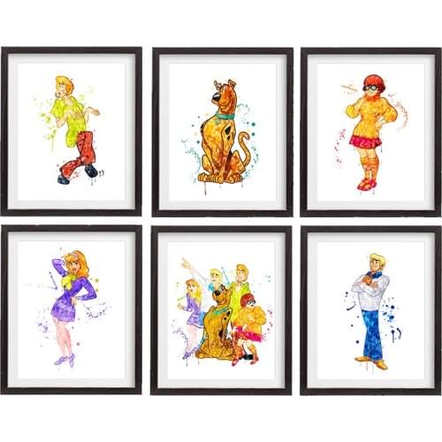 Scooby Doo Watercolor Art Printable Poster Canvas Painting Living Room Home Wall Picture Decoration Kids Bedroom Cudros