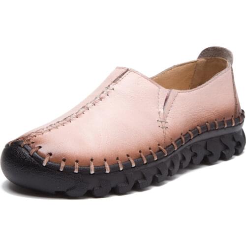 Best Sale 2020 New Spring Round Head Top Soft Cowhide Fashion Leather Shoes Women Casual Shoes Non-slip Wear Shallow Flat Shoes