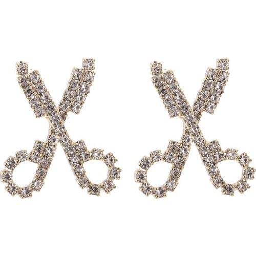 ONYSS Vintage Hot Selling Scissors Shape Zircon Crystal Statement Earrings Woman 2021