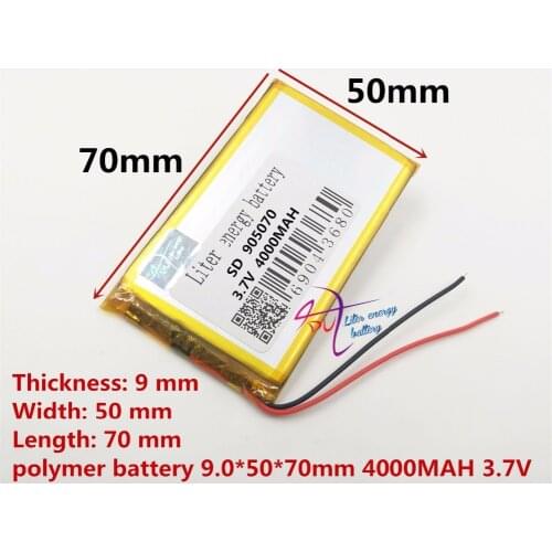 Best battery brand 3.7V,4000mAH 905070 polymer lithium ion / Li-ion battery for model aircraft,GPS,mp3,mp4,cell phone,speaker,bl