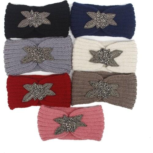 Fashion Knitted Women Bohemia Diamond Headband Girl Turban Hair Band Rhinestone HeadBand Winter Warmer Headwarp Headwear