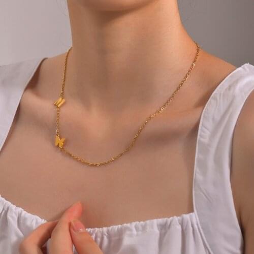 Acheerup Customized Fashion Stainless Steel Name Butterfly Necklace Personalized Letter Choker Necklace Pendant Nameplate Gifts