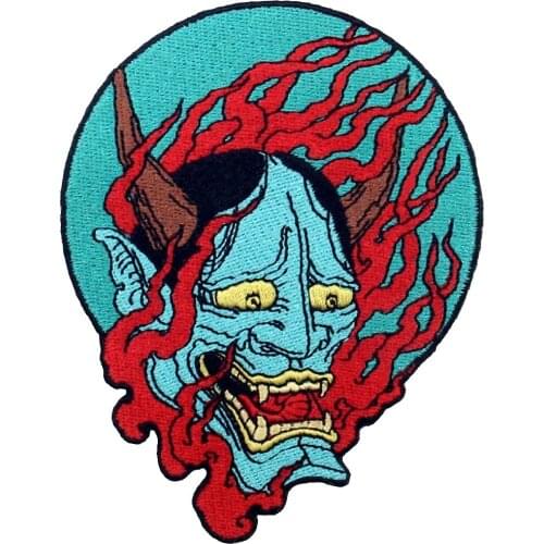 Samurai Hannya oni Embroidery Patches Japanese Style Applique Emblem Monster Badge Rider Jacket Iron on Clothing High Quality