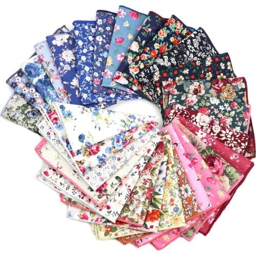 Various Beautiful Floral Handkerchief 100%Cotton Rose Flower Soft Pocket Square Women&Men Casual Party Wedding Hankies Accessory