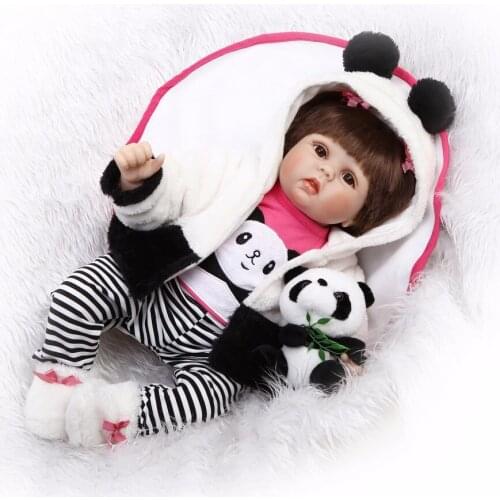 2018 New Arrival 22inch 55cm Silicone baby Reborn Vinyl Doll plush panda Bebe Reborn Babies Toys for child Juguetes Brinquedos
