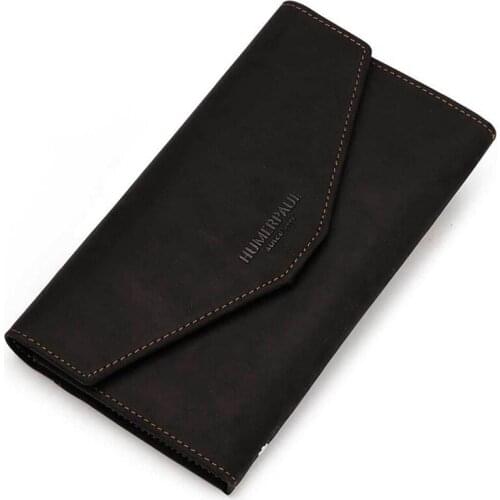 Long Hasp Passport Cover Genuine Leather RFID Blocking Retro Envelope Wallet for Travel Documents ID Card Holders High Quality