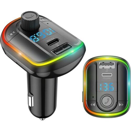 PD 18W Car Fast Charger Bluetooth 5.0 Car MP3 Player FM Transmitter Fast Charging Phone Charger