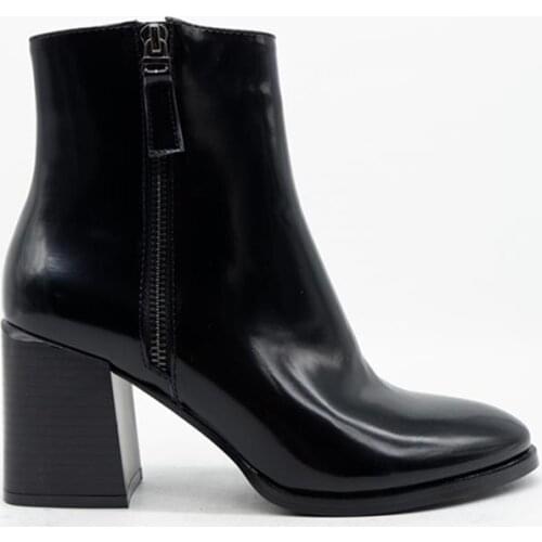 Casual fashion women black bright finish leather boot leather high-heeled boot thick waterproof zipper knight boot