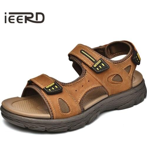 Genuine Leather Sandals Men Light Weight EVA Sole Mens Slippers Breathable Summer Footwear Men Leisure Beach Sandals